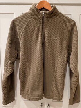Straight Down Lighweight Waffle Fleece Zip Jacket Tan Size Medium